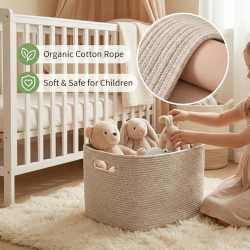 JMvicyroam 65L Large Woven Cotton Rope Blanket Basket, Oatmeal - color: Oatmeal, size: 65L