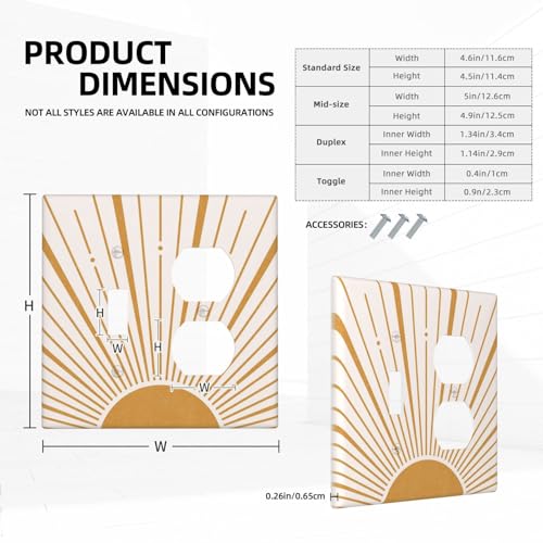 Boho Gold Sun Mid Century Sunrise Simple Wallplates 1 Toggle 1 Duplex Switch Plate Electrical GFCI Faceplate Decorative Light Switch Covers for Bedroom Living Room Decor - color: Boho Gold Sun Mid Century Sunrise Simple, size: 1 Toggle 1 Duplex / 4.6 X 4.
