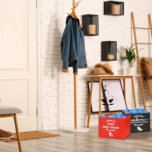 Suzile 200 Pcs Disposable Shoe Covers with 2 Pcs Box Open House Supplies Foldable Booties Shoe Covers Holder Storage Bin for House Indoor Guest Supplies, 10 x 10 x 8 Inch(Black, Red, Blue) - color: Black, Red, Blue