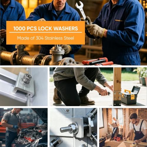 1000Pcs Spring Lock Washers Assortment Kit, Metric Split Lock Washer Set, 304 Stainless Steel Lock Washers for Screws Bolts,9 SAE Sizes M2 M2.5 M3 M4 M5 M6 M8 M10 M12