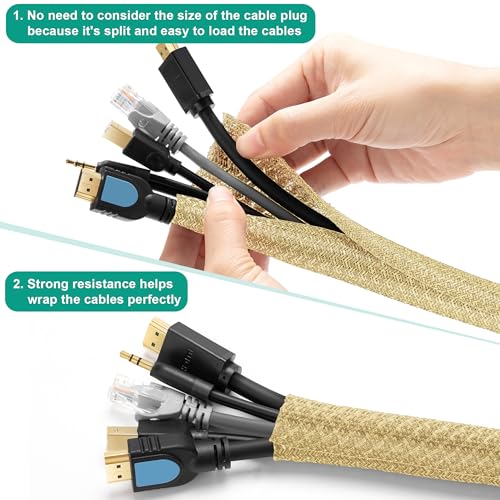 6.6ft 1 inch Gold Cable Sleeve - color: Gold, size: 6.6ft, 1''