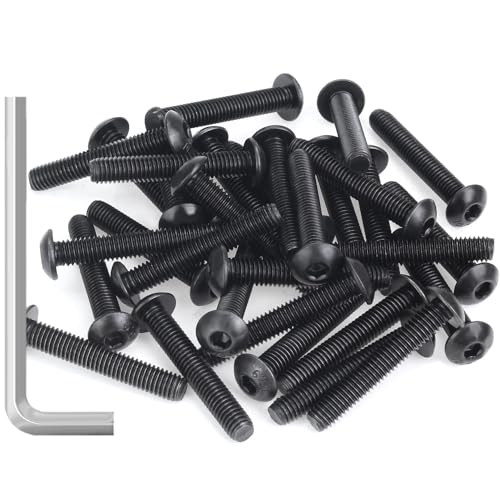 55 Pieces M5 x 30mm Button Head Socket Cap Screws, Thread Pitch 0.8mm, Sutemribor M5 Black Screws, 10.9 Grade Alloy Steel, Black Oxide Finish, Fully Threaded - size: M5 x 30mm, style: Button Head