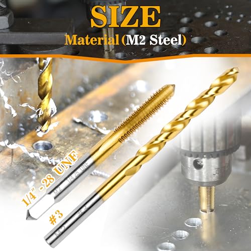 1/4"-28 UNF Tap and #3 Drill Bit Kit for Metal,M2 HSS Drill and Tap Set - size: 1/4"-28 Tap, #3 Drill