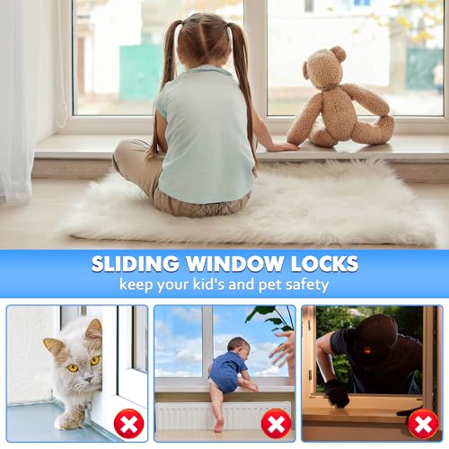 5 Pack Sliding Window Locks, Adjustable Security for Vertical & Horizontal Windows, Easy Install, Fits 1/16 inch to 7/8 inch Wide Rail, Enhanced Safety for Home & Office (Silver) - color: Silver