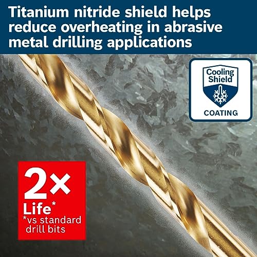 BOSCH TI2151IM 1-Piece 3/8 in. x 5 in. Titanium Nitride Coated Metal Drill Bit Impact Toughwith Impact-Rated Hex Shank for Applications in Heavy-Gauge Carbon Steels, Light Gauge Metal, Hardwood - size: 3/8 in (Pack of 2), style: Industrial