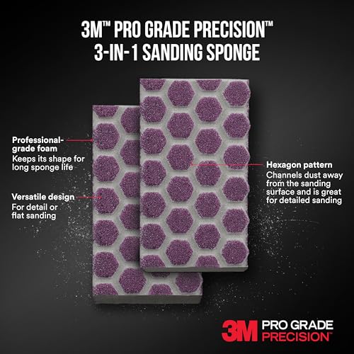3M Pro Grade Precision 2.5 in. x 4.5 in. x 1 in. 180 Grit Medium 3-in-1 Sanding Sponge - 1 Each - size: 2.5 in x 4.5 in x 1 in - 1 Sponge, style: 180 Grit Medium