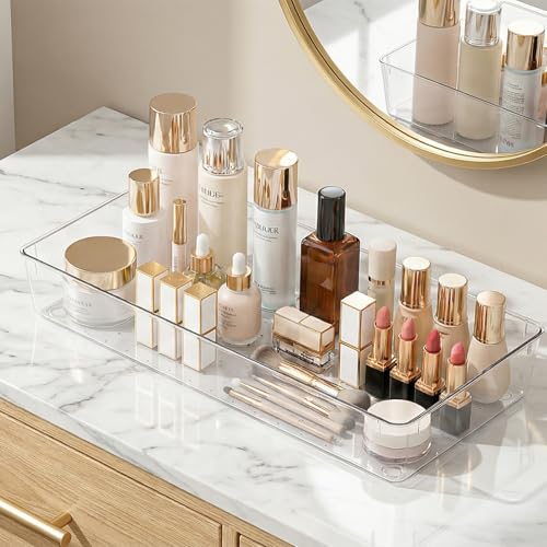 Manalete 14 Pcs Plastic Drawer Organizer with 2 pcs 15"x6" Vanity Organizer - size: 2 Pack 15×6", 3 Pack 9×6", 9 Pack 3×6"