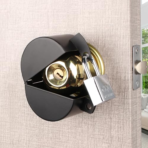Door Knob Lockout Device with Padlock,Black - color: Black