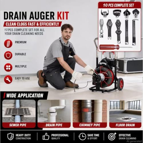 10PCS K-400 Drain Snake Drill Attachment Kit - 5/8 Inch Auger Cutter Heads & Spiral Tips Set for K-400 C-4/C-6/C-7/C-8/C-9, Drain Cleaning Cable Accessories for Plumbers & DIYers