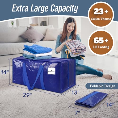 6 Pack Extra Heavy Duty Large Moving Bags with Strong Zipper, Blue - color: Blue, size: 6 Pack
