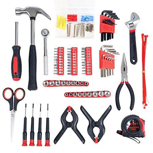 86-Piece Household Hand Tool Set with Roll-Up Bag – Tool Kit with Screwdrivers, Pliers, Wrenches, and More – Great for the Home or Car by Stalwart - color: Red