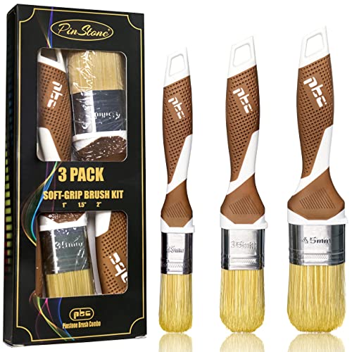 3 Pack Professional Paint Brushes Set, 1", 1.5", 2" Synthetic Bristles, Easy-Grip Rubber Handle, Furniture Cabinet Paint Brush, Chalk Paint Brush, Ultra-Smooth Finish, Large Paint Absorption