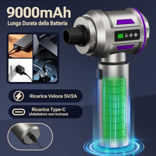 Yomile Mini Vacuum Cleaner, 2 in 1 27000PA Brushless Car Vacuum Air Duster 9000mAh Battery Air Blower Wireless Handheld Vacuum for Car,Office and Home - color: Dark Purple