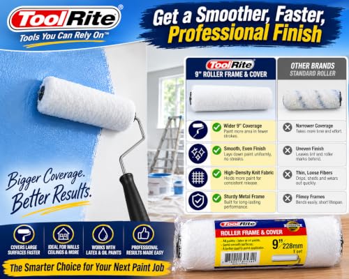 9-Inch Paint Roller Frame and Microfiber Cover Set - size: 9 Inch