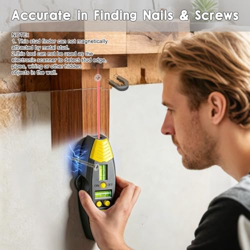 3-in-1 Magnetic Stud Finder with Laser, Wall Scanner with 2 Detachable Magnetic Positioning Modules & 4 Wooden Surface Locator Pins, Stud Finder Leveler Tool for Home Renovation Inspection. (Black) - color: Black
