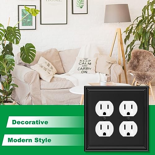 2 Pack Black Modern Decorative Double Duplex Outlet Covers Wall Plates - size: 2 Gang Double Duplex