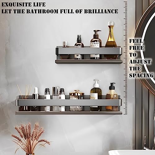 Stainless Steel Wall Mounted Floating Shelves, Drill-Free Adhesive or Screw In, Rustproof Bathroom Organizer & Kitchen Spice Storage Rack, Detachable Metal Display Shelf for Living Room, Gray