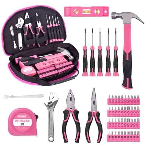 63 Piece Pink Tool Set,Household Tool Kit with Bag for Women, Home, Garage, Office and College Dormitory Use