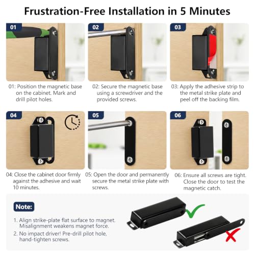 Strong Cabinet Magnets for Closure 20 lbs 6 Pack - Pet-Proof Your Closet - color: Black, size: 20lbs x 6