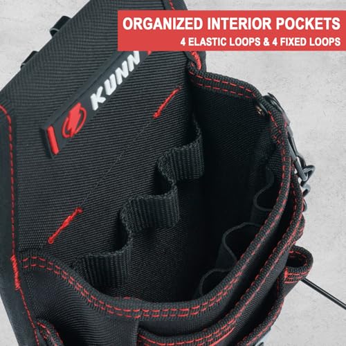 KUNN Electrician Tool Pouch with Belt Clip - 7-Pocket Lightweight Small Tool Belt Pouches for Carpenters, Technicians, HVAC - Heavy Duty Multi-Pocket Organizer for Construction, Maintenance, DIY Tools - color: Red