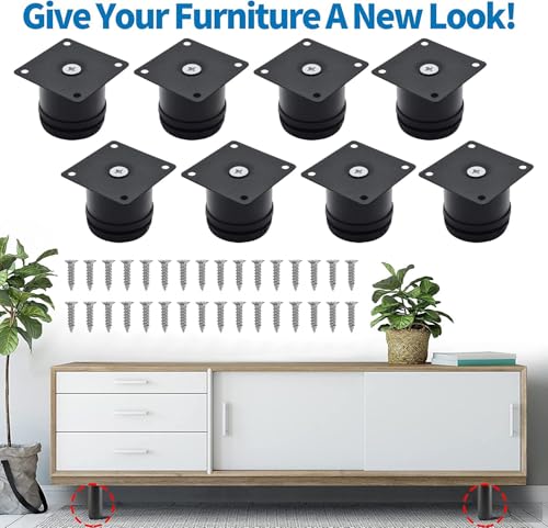 2 Inch Metal Furniture Legs Stainless Steel Adjustable Legs Black Metal Legs Round Cabinet Legs for Coffee Table Cabinet Desk Sofa Shelves, Pack of 8 - color: Black, size: 2"