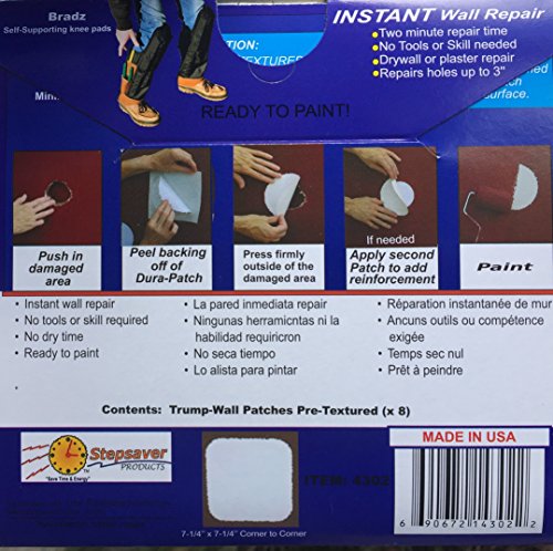 Stepsaver Products USA Made Self-Adhesive Trump Wall Repair Patch Kit Textured (1) Pack with 8 Repair Patches for Door Knob Sized Holes and 8 Center Reinforcement Patches.