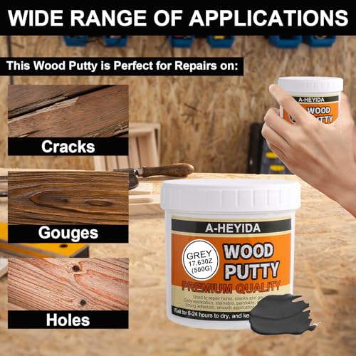 Gray Wood Filler Repair Kit - Paintable, Stainable Wood Putty for Restore Cracks and Holes on Wooden Floor Furniture, Vinyl, Laminate, Veneer, Cabinet - color: Gray, size: 17.63Ounce