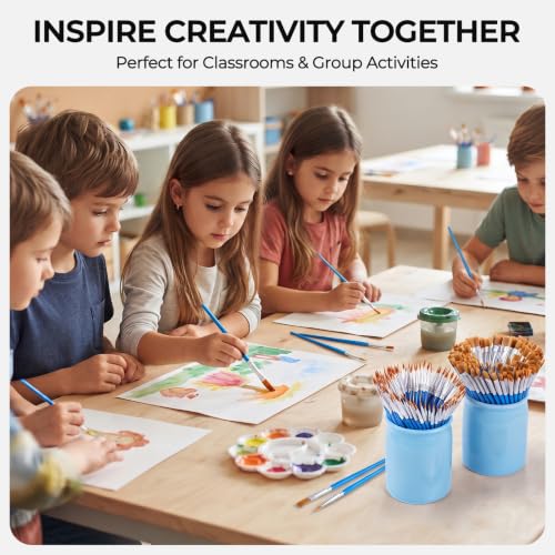 Smallbudi 300 PCS Small Paint Brushes Bulk for Kids Classroom - size: 150Flat+150round