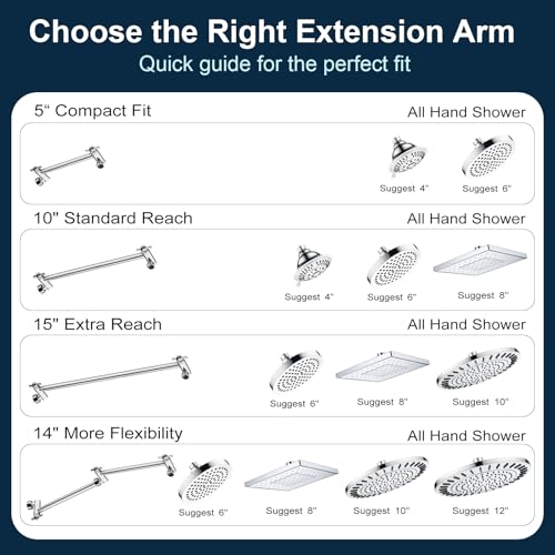 BRIGHT SHOWERS Brass Shower Head Extension Arm for Rain and Handheld Shower Head, 10 Inch Universal Shower Arm Extender, Height & Angle Adjustable, Chrome - color: Chrome, style: 10 Inch