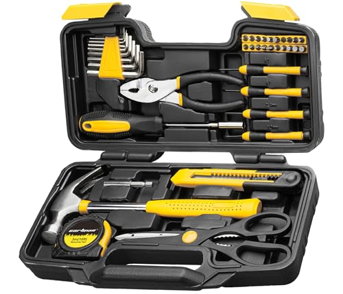 CARTMAN 39-Piece Household Tool Set, Yellow Hand Kit With Storage Case - color: Yellow