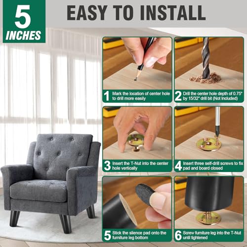 FoDau770 Rubber Wood Legs 5", Slant Taper, 5/16"-18 Thread, Black, 4pcs | Wood Couch legs - Mid Century Sofa Legs - Furniture legs Replacement for Cabinet Dresser Chair Ottoman - color: Black, size: 5 Inch - Slanted (80°)