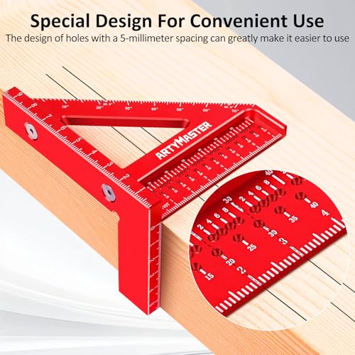 Mini 3D Multi-Angle Measuring Square Ruler, WT102C High Precision Hole Scribing Woodworking Tools, 0-90° Aluminum Alloy Carpenter Square Metric Wood Working Tools - color: 96mm Square, style: Metric