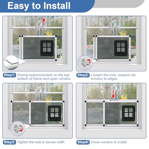 Ventilated Pet Door for Window, Fits 32"-38" Width Window, 2-Min Install | Aluminum Frame + Stainless Steel Mesh | Breathable Bug-Proof | Magnetic Closure Window Cat Door, Cat Door for Window Insert - size: Fit Window: 32''-38''