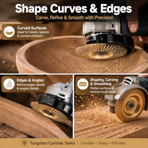 Angle Grinder Polishing Pad, 2026 Tungsten Carbide Wheel Set with Upper Clamping Plates, Tungsten Carbide Grinding Wheel Wood Carving for Cutting, Shaping, Sanding (Gold)