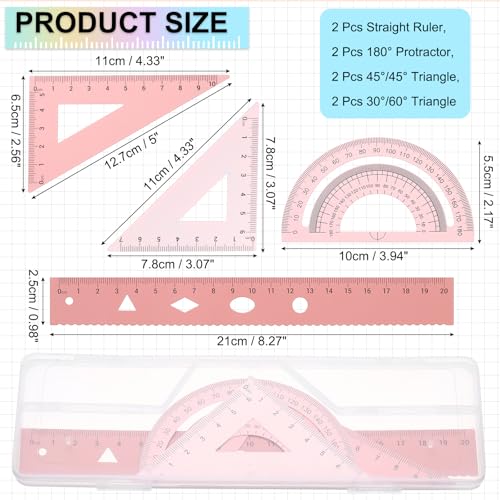 PATIKIL Geometry Set, 2 Pack 8 Inch Aluminum Ruler & 4 Triangles, Metal Protractor Ruler Math Drafting Measuring Tool for Home Office Math Drawing Engineering Art,Gradient Pink - color: Gradient Pink, size: 8 Inch