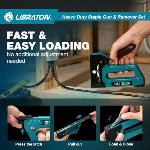 LIBRATON Heavy Duty Staple Gun for Wood Upholstery & Remover Kit, 3in1