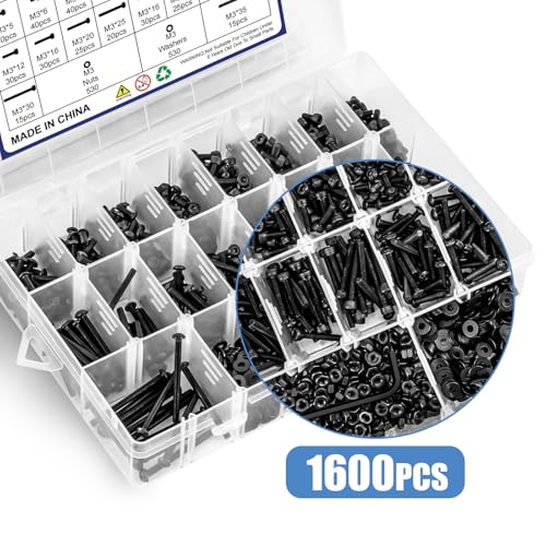 1600PCS M3 Screw Kit, M3 Screws Button Socket Head Screws with M3 Bolts - size: 1600PCS
