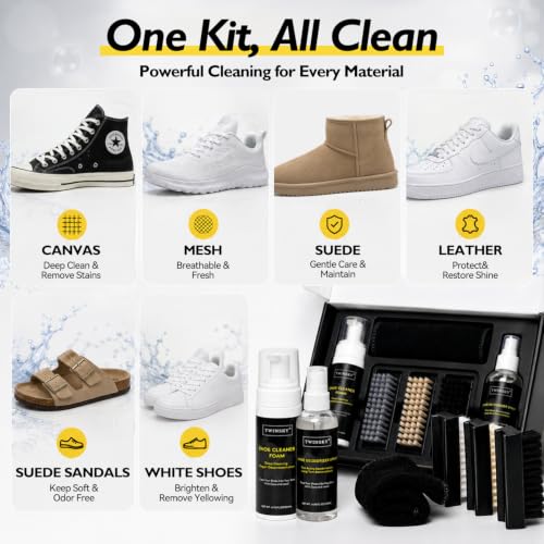 6-in-1 Shoe Cleaning Kit,with Plant-Based Foam, Deodorizing Spray