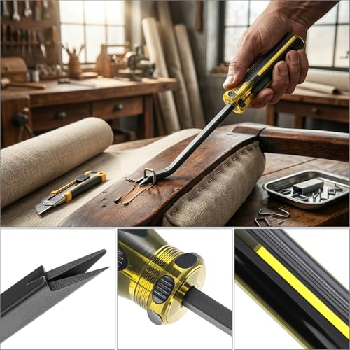QWORK Staple Remover, Heavy Duty Tack Puller, Industrial Staple Remover Upholstery Tool with Double Pronged Head, for Furniture, Floor, Frame, Carpet