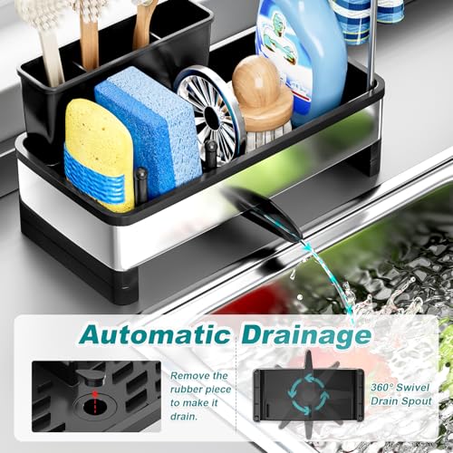 Ewaiira Stainless Steel Sink Caddy, Sponge Holder for Kitchen Sink 9.8″ - color: A-black