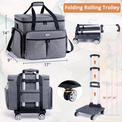 AMOIGEE Rolling Craft Bag with Wheels for Sewing Machine & Craft Supplies - color: Grey - Black, size: With Wheels