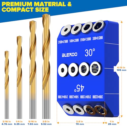 BLEKOO Blue Angled Drill Guide Jig with 4 Bits for Wood Posts & Cable Railing Lag Screw Kit, Durable All Metal Drill Jig for Drilling 30°, 45°, 90° Degree Angle Holes - color: Blue