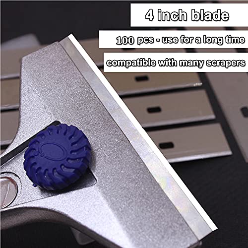WRAPXPERT Scraper Blade 4 inch 100pcs Replacement Razor Blades for Cleaning Glass Wall Windows Stove