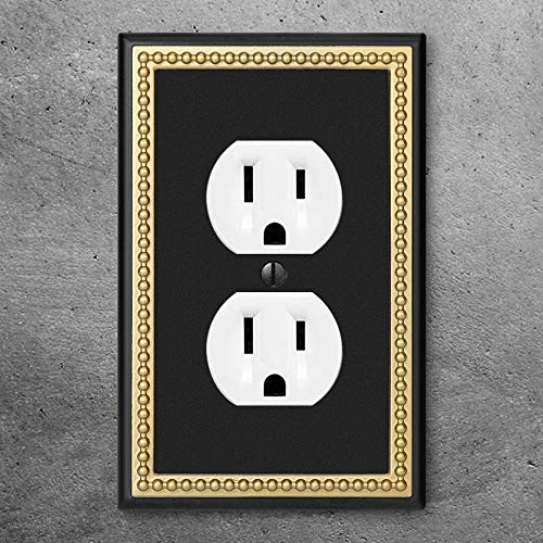 Pearled Frame Decorative Wall Plate Switch Plate Outlet Cover (Single Duplex 2PK, Black & Dark Golden) - style: Single Duplex 2PK