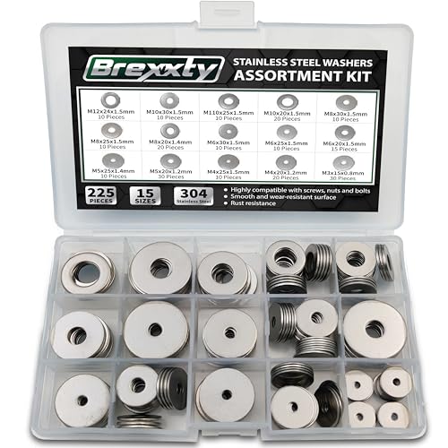 225 Pcs Metric Fender Washers Assortment Kit, 304 Stainless Steel - style: Fender