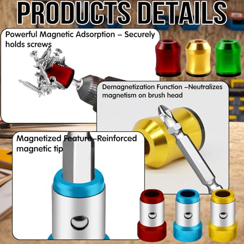 6Pcs Screwdriver Head Magnetic Ring, Screw Ring Set Removable Household Tool for Drills| Alloy Screw Holder for DIY Repair | Universal Bit Holder for Hex Screwdrivers & Power Bits