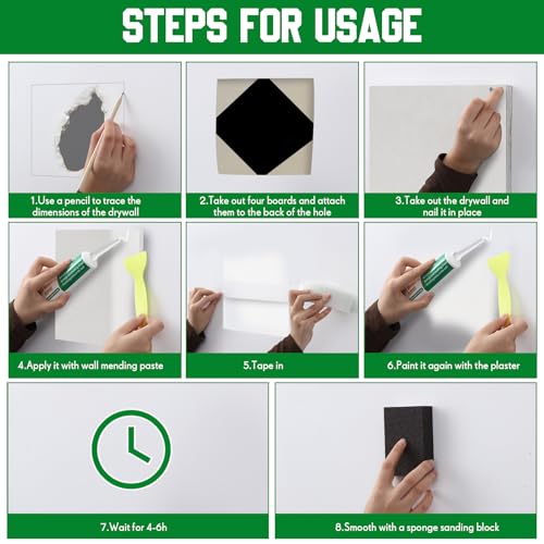 22 Pcs Drywall Repair Kit with 16x16x1/2" Drywall Repair Panel, Hole Patch Kit with Wall Patching Paste, Sanding Block, Putty Knives, to Fill Large Holes for Home Wall Surface Ceiling - size: 16 x16 x1/2 Inch