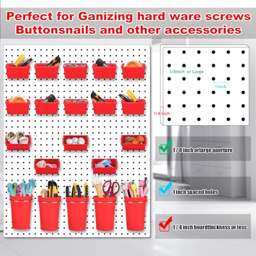 Yookeer 20 Pcs Pegboard Bins and Cups Accessories with Hooks, Red - color: Red
