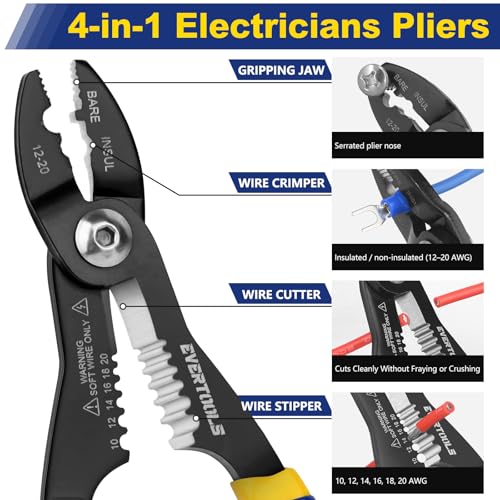4-in-1 Wire Stripper and Crimping Pliers for Clamping, Cutting and Stripping, Compact Multifunction Tool for 10–20 AWG Wires