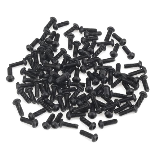 105 Pieces M2 x 6mm Button Head Socket Cap Screws, Thread Pitch 0.4mm, Sutemribor M2 Black Screws, 10.9 Grade Alloy Steel, Black Oxide Finish, Fully Threaded - size: M2 x 6mm, style: Button Head